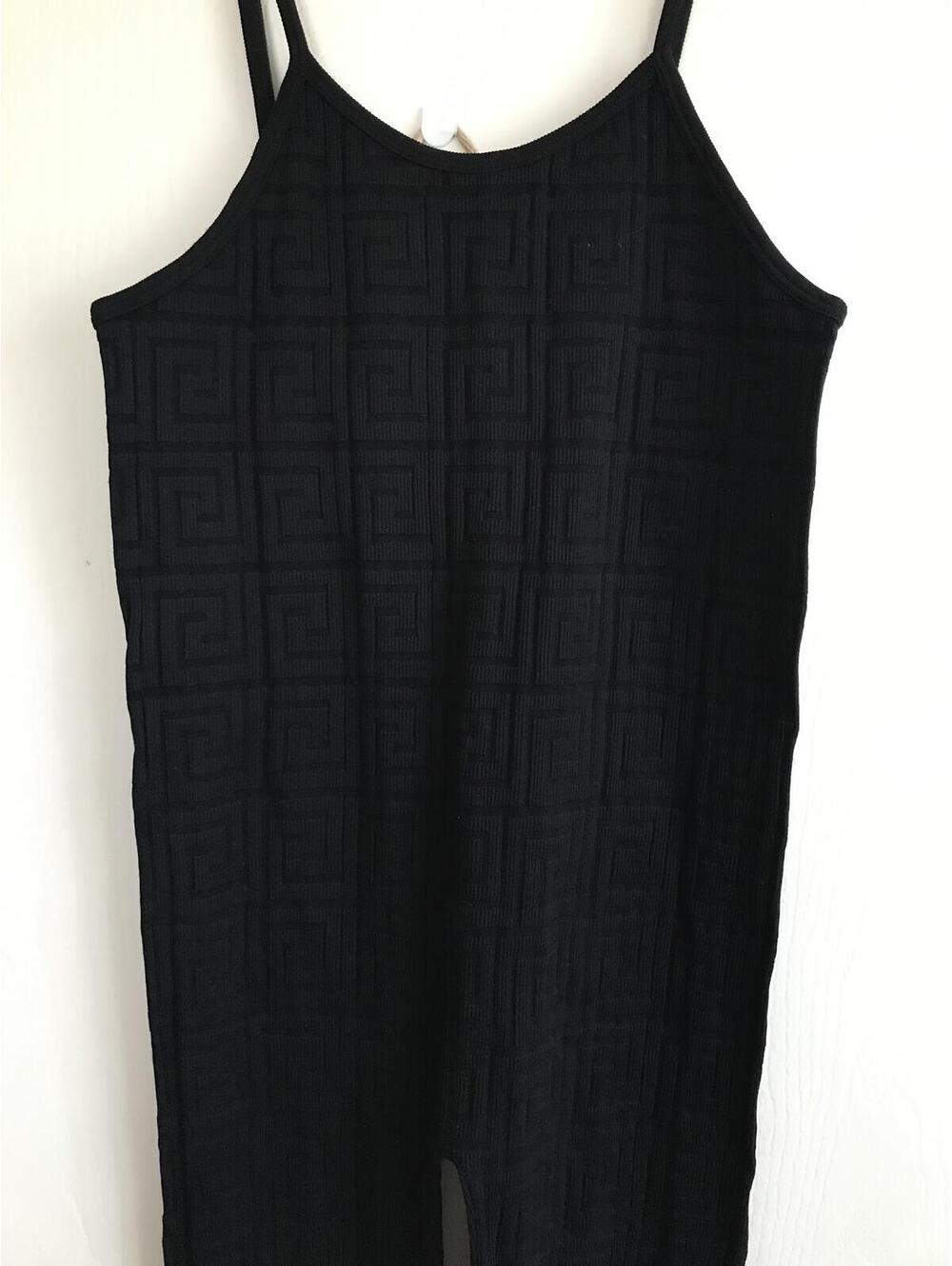 Black Textured Sleeveless Jumpsuit with Spaghetti Straps